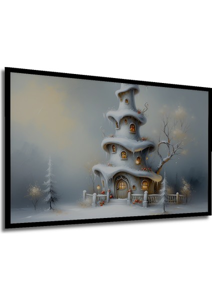 Çerçeve Görünümlü Kış Harikalar Diyarı Yağlı Boya Görünümlü Dekoratif Ahşap Işyeri/ofis Kare Tablo modelleri