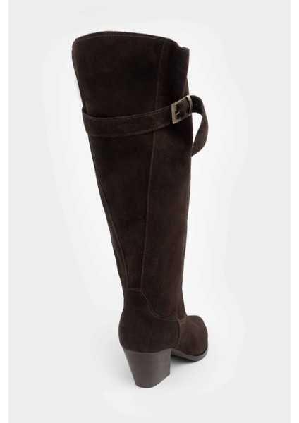 Amaris Bitter Kahve Süet Hakiki Deri Sivri Burun Kalın Topuklu Toka Detay Kadın Çizme modelleri