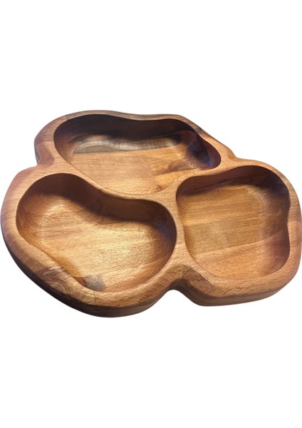 Doğal Masif Ahşap Sunumluk Tabak – 3 Bölmeli Çerezlik, Kahvaltılık ve Ikramlık (215X183 Mm) fiyatları