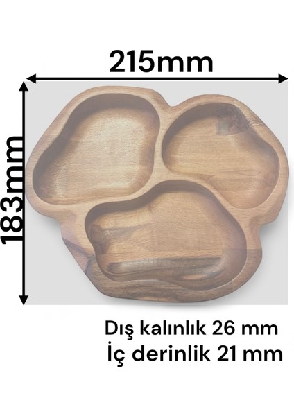 Doğal Masif Ahşap Sunumluk Tabak – 3 Bölmeli Çerezlik, Kahvaltılık ve Ikramlık (215X183 Mm)