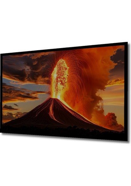 Çerçeve Görünümlü Ateş Dansı Yağlı Boya Görünümlü Yanardağ Işyeri/ofis Dekoratif Ahşap Kare Tablo fiyatları