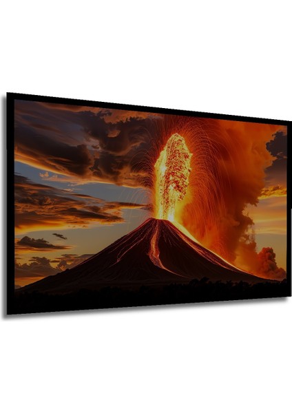 Çerçeve Görünümlü Ateş Dansı Yağlı Boya Görünümlü Yanardağ Işyeri/ofis Dekoratif Ahşap Kare Tablo modelleri