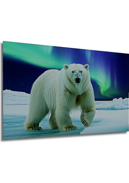 Kutup Ayısı ve Kuzey Işıkları Yağlı Boya Görünümlü Ev/işyeri/ofis Dekoratif Ahşap Kare Tablo modelleri
