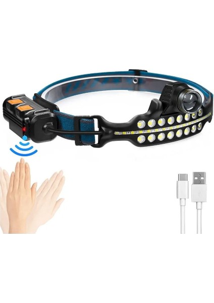 W690 7 Aydınlatma Modlu Xpe Cob LED Sensörlü Dahili Pilli USB Şarj Edilebilir Kafa Feneri fiyatları