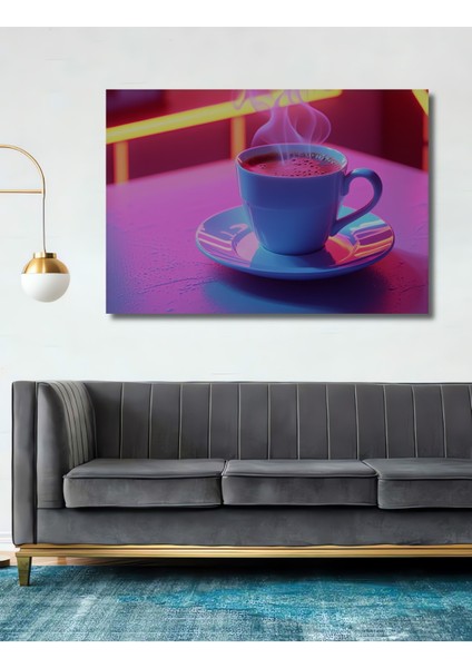 Neon Işıltılı Kahve Keyfi Dekoratif Ahşap Ev/işyeri/ofis Kare Tablo