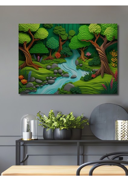 Yeşil Vadi Dekoratif Ahşap Görünümlü Ev/işyeri/ofis Kare Tablo