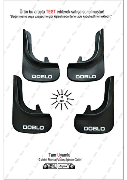 Rich Fıat Doblo Paçalık Çamurluk Tozluk 4'lü Set Kaliteli Malzeme ile Kolay Montaj fiyatları