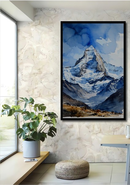 Çerçeve Görünümlü Alp Dağları Sulu Boya Görünümlü Dekoratif Ahşap Ev/işyeri/ofis Kare Tablo
