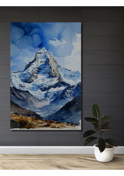 Alp Dağları Sulu Boya Görünümlü Dekoratif Ahşap Ev/işyeri/ofis Kare Tablo