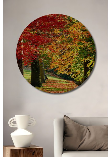 Sonbahar Renkleri Yağlı Boya Görünümlü Dekoratif Ahşap Ev/işyeri/ofis Yuvarlak Tablo