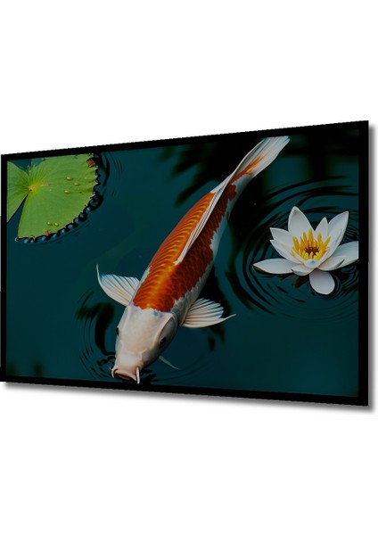 Çerçeve Görünümlü Koi Balığı ve Nilüfer Çiçeği Yağlı Boya Görünümlü Ofis Dekoratif Ahşap Kare Tablo fiyatları