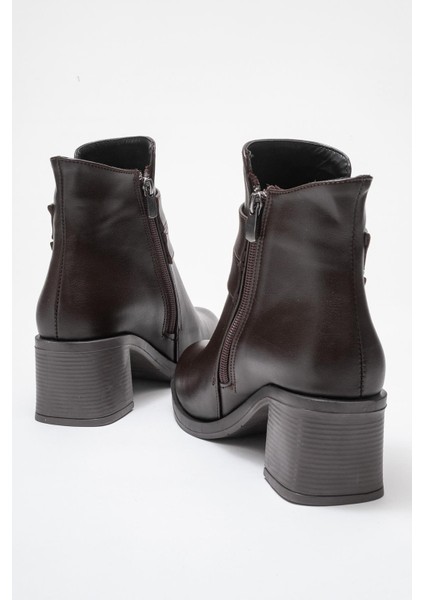 Kadın Çift Kemerli Taşlı Topuklu Bot Kahve Cilt fırsatları