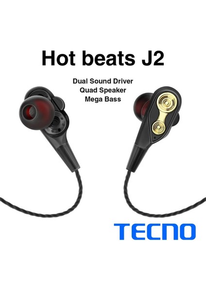 Hot Beats 3D Hifi 4 Hoparlörlü 3.5mm Jack Girişli Type-C Dönüştürücülü Mikrofonlu Kulaklık Siyah J2UC10 modelleri