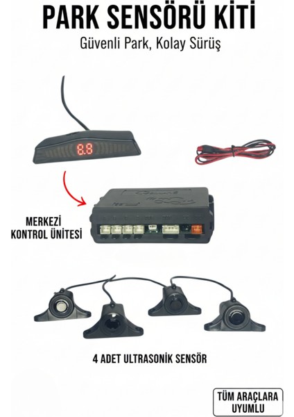Göstergeli Siyah Araç Park Sensörü Kiti