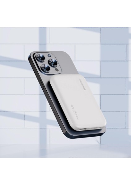 PBS133 Magsafe Kablosuz Hızlı Taşınabilir Şarj Cihazı Powerbank 5000 Mah Beyaz fiyatları
