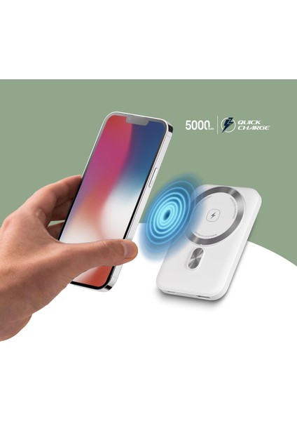 PBS133 Magsafe Kablosuz Hızlı Taşınabilir Şarj Cihazı Powerbank 5000 Mah Beyaz modelleri