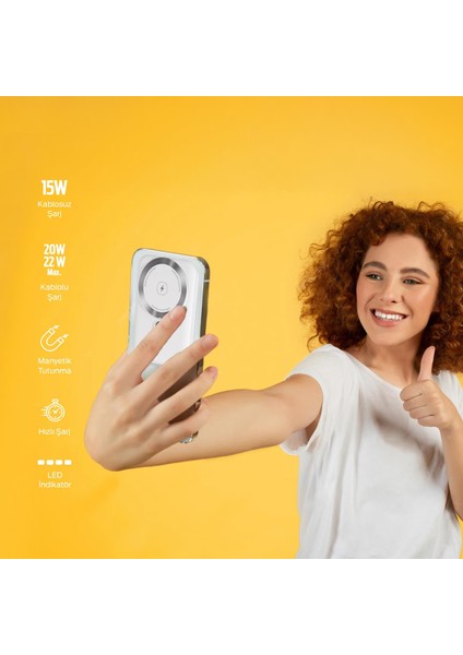 PBS133 Magsafe Kablosuz Hızlı Taşınabilir Şarj Cihazı Powerbank 5000 Mah Beyaz fırsatları
