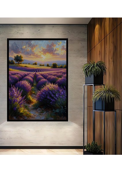 Çerçeve Görünümlü Lavanta Tarlası Yağlı Boya Görünümlü Dekoratif Ahşap Ev/işyeri/ofis Kare Tablo