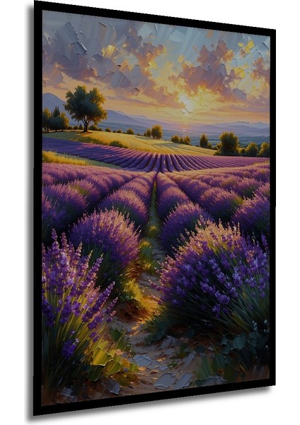Çerçeve Görünümlü Lavanta Tarlası Yağlı Boya Görünümlü Dekoratif Ahşap Ev/işyeri/ofis Kare Tablo modelleri