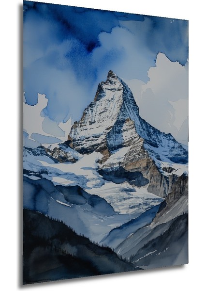 Matterhorn Dağı Sulu Boya Görünümlü Dekoratif Ahşap Ev/işyeri/ofis Kare Tablo modelleri