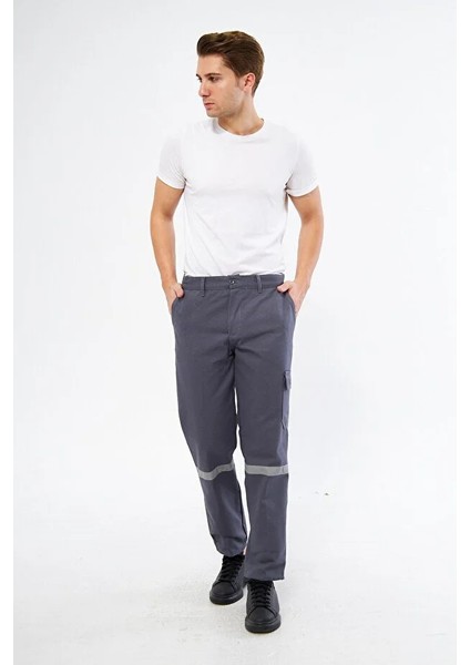 Pantolon 16/12 Gabardin Reflektörlü Kargo Cepli Gri