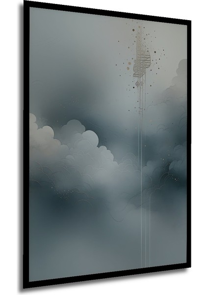 Çerçeve Görünümlü Bulutlar ve Minare Sulu Boya Görünümlü Dekoratif Ahşap Ev/işyeri/ofis Kare Tablo modelleri