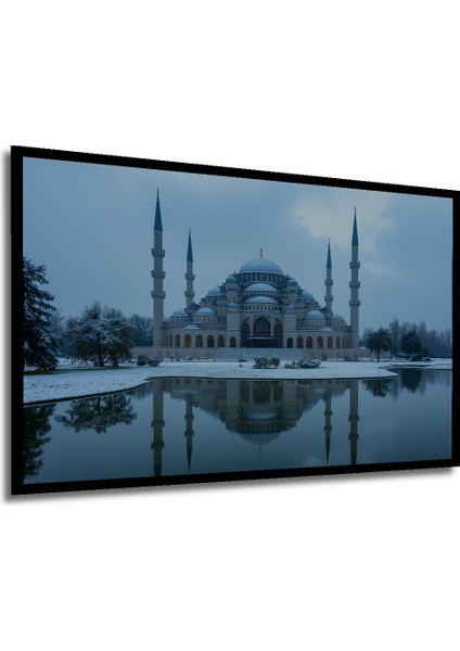 Çerçeve Görünümlü Kış Masalı Camii Sulu Boya Görünümlü Dekoratif Ahşap Ev/işyeri/ofis Kare Tablo modelleri