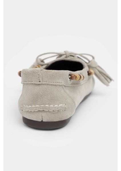 Fisher Bej Hakiki Süet Düz Taban Boncuk Detay Kadın Babet Ayakkabı indirimleri