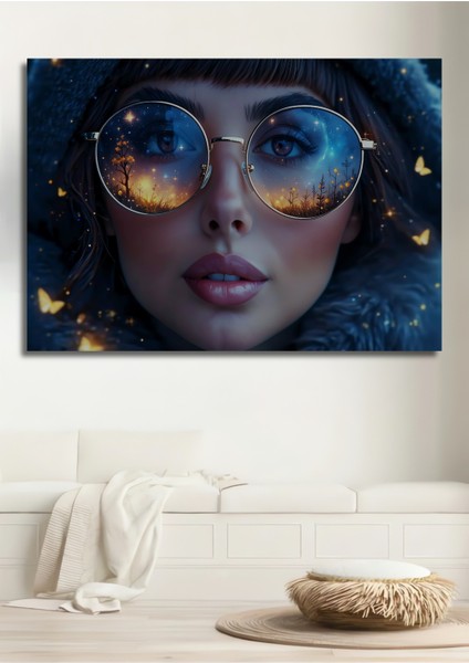 Gözlükte Evren Yağlı Boya Görünümlü Dekoratif Ahşap Ev/işyeri/ofis Kare Tablo