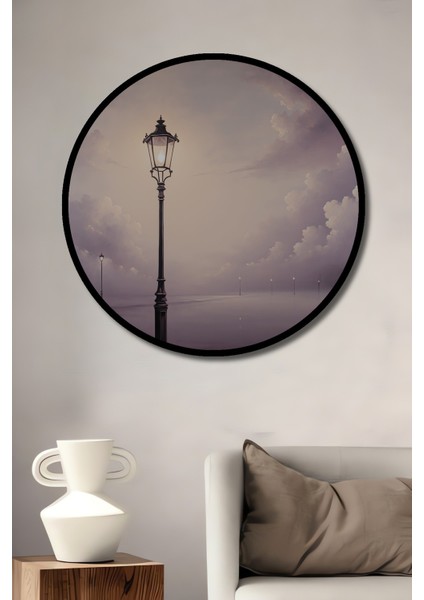 Çerçeve Görünümlü Sisli Lamba Yağlı Boya Görünümlü Dekoratif Ahşap Ev/işyeri/ofis Yuvarlak Tablo