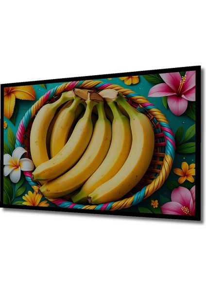 Çerçeve Görünümlü Tropikal Rüyası Muz Cenneti Yağlı Boya Görünümlü Dekoratif Ahşap Ofis Kare Tablo fiyatları