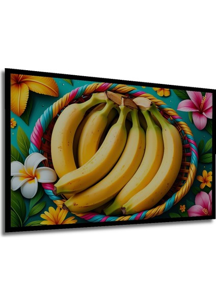 Çerçeve Görünümlü Tropikal Rüyası Muz Cenneti Yağlı Boya Görünümlü Dekoratif Ahşap Ofis Kare Tablo modelleri
