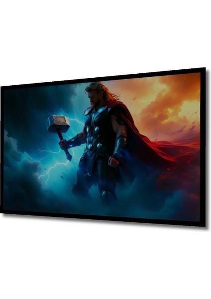Çerçeve Görünümlü Thor Çekiç Mjolnir Fırtına Tanrısı Yağlı Boya Görünümlü Ahşap Ofis Kare Tablo fiyatları