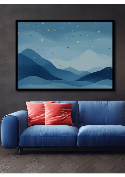 Çerçeve Görünümlü Gökyüzü Yıldızlar Sulu Boya Görünümlü Dekoratif Ahşap Ev/işyeri/ofis Kare Tablo