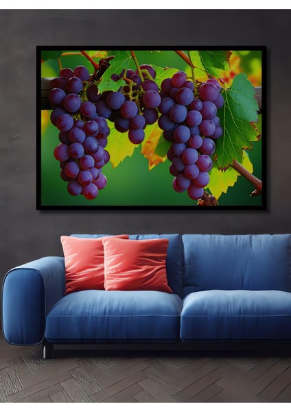 Çerçeve Görünümlü Mor Üzüm Bağbozumu Yağlı Boya Görünümlü Dekoratif Ahşap Ev/işyeri/ofis Kare Tablo