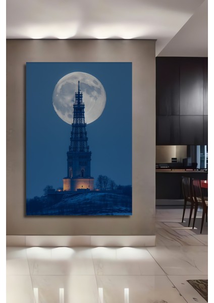 Dolunay Kulesi Manzaralı Dekoratif Ahşap Dekoratif Ev/işyeri/ofis Kare Tablo