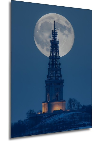 Dolunay Kulesi Manzaralı Dekoratif Ahşap Dekoratif Ev/işyeri/ofis Kare Tablo modelleri