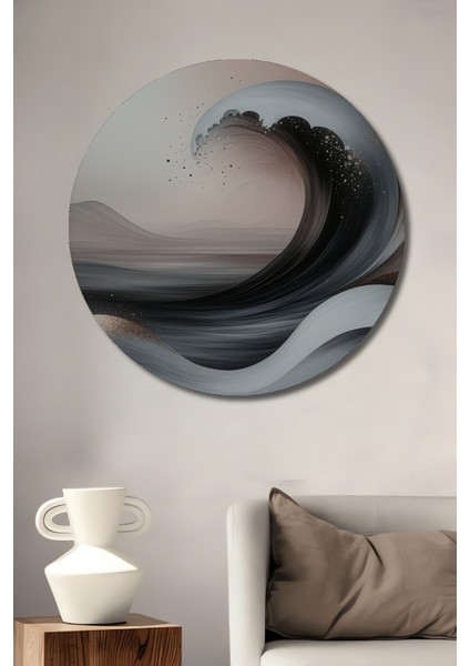 Estetik Dalgalar Yağlı Boya Görünümlü Dekoratif Ahşap Ev/işyeri/ofis Yuvarlak Tablo