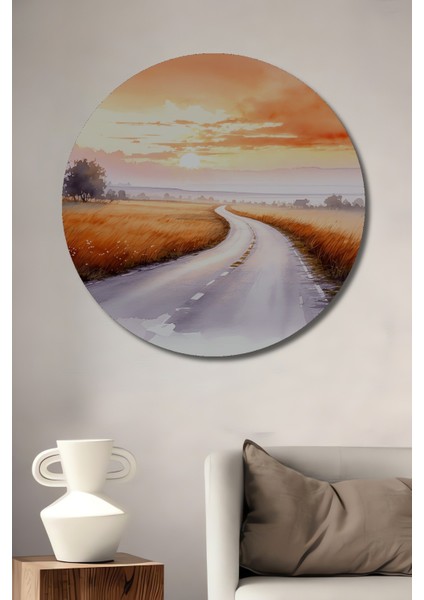 Sonsuzluğa Giden Yol Sulu Boya Görünümlü Dekoratif Ahşap Ev/işyeri/ofis Yuvarlak Tablo