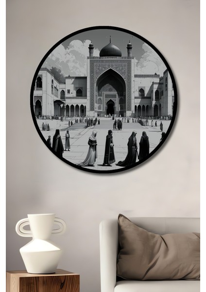 Çerçeve Görünümlü Müslüman Mimari Kara Kalem Görünümlü Dekoratif Ahşap Ev/işyeri/ofis Yuvarlak Tablo