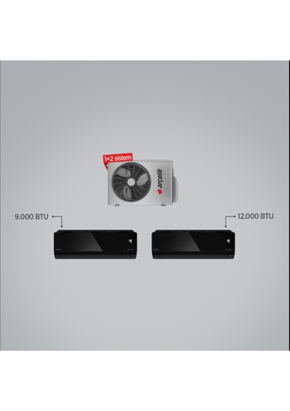A++ 9000 Btu + 12000 Btu Iç Ünite 16000 Btu 1+2 Multi Inverter Klima