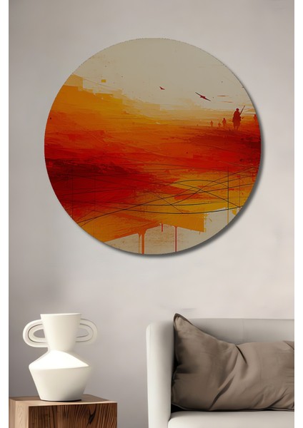 Kızıl Savaş Alanı Yağlı Boya Görünümlü Dekoratif Ahşap Ev/işyeri/ofis Yuvarlak Tablo