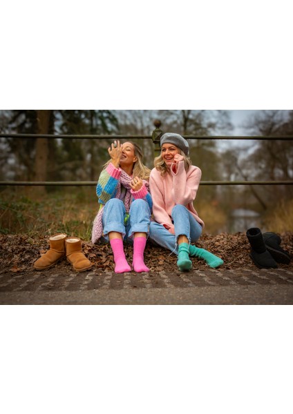 Kadın Kaşmir Yün Çorap - 2'li Paket Yeşil Pembe (Beden 36-41)