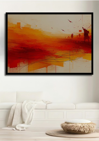 Çerçeve Görünümlü Kızıl Savaş Alanı Yağlı Boya Görünümlü Dekoratif Ahşap Ev/işyeri/ofis Kare Tablo