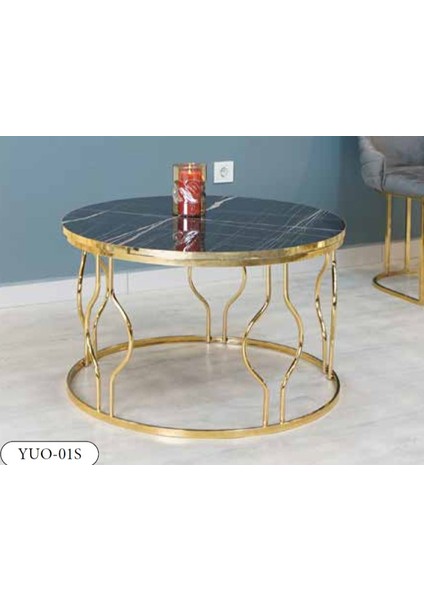 Mim Siyah Mermer - Gold Yumurta Orta Sehpa