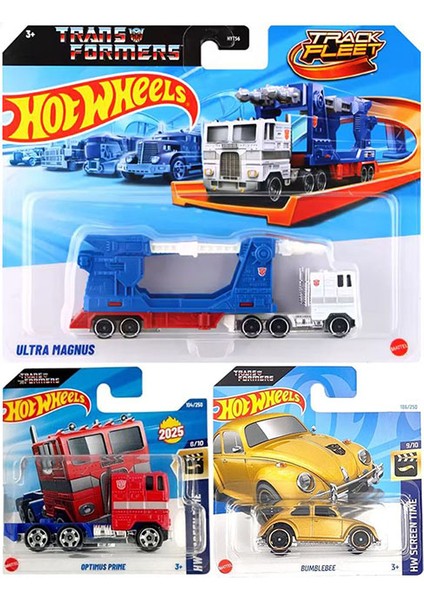 3 Araç Transformers Set - Hot Wheels Optimus Prime & Bumblebee & Ultra Magnus (1/64)