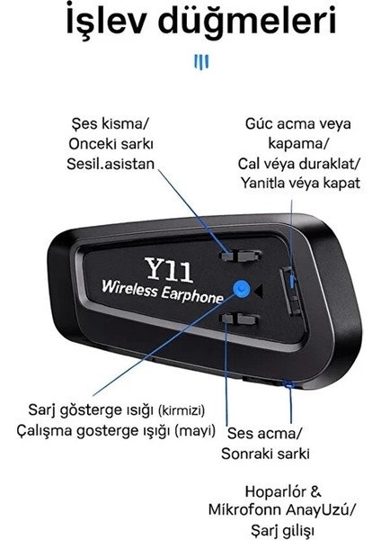 Y11 Bluetooth Kulaklık Mikrofonlu Motosiklet Kulaklığı Intercom Bt 5.3 fırsatları