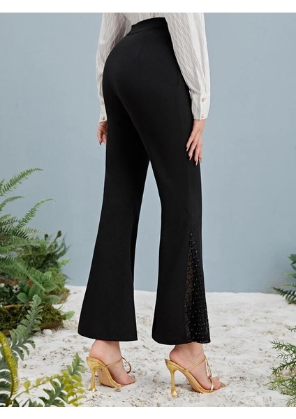 Ezel Glory Kadın Yüksek Bel Yanları Tül Detaylı Dalgıç Tayt Pantolon