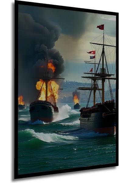 Çerçeve Görünümlü Osmanlı Donanması Yağlı Boya Görünümlü Dekoratif Ahşap Ev/işyeri/ofis Kare Tablo modelleri