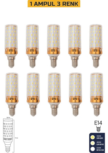 Mısır Şeffaf 10W Üç Renkli E14 LED Ampul ERD-306
